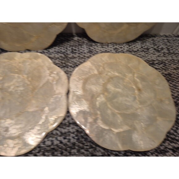 6 Capiz Shell Cork Backed Round With Scallop Edge Placemat/Trivets Phillipines - Picture 6 of 16